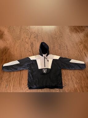 Vintage STARTER Raiders Hooded Pullover puffer with Team Patch